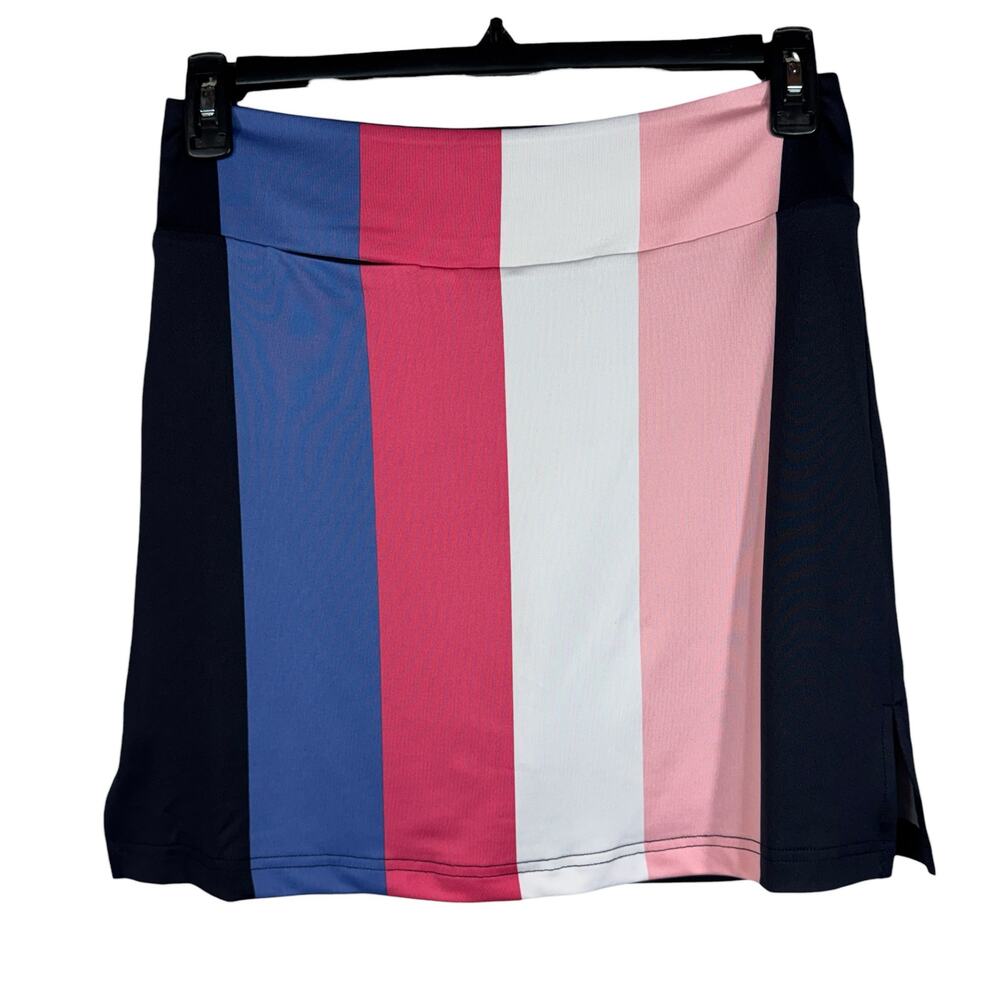 Golftini Large Connection-Long Mini Skort Pull-On Striped Stretch Pockets Slits